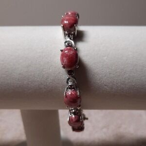 Pink stone tennis bracelet Norwegian Thulite heavy RARE
